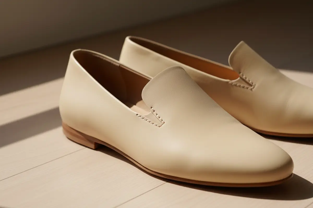 Paire de chaussures minimalistes, coutures apparentes et non abrasives, confort.