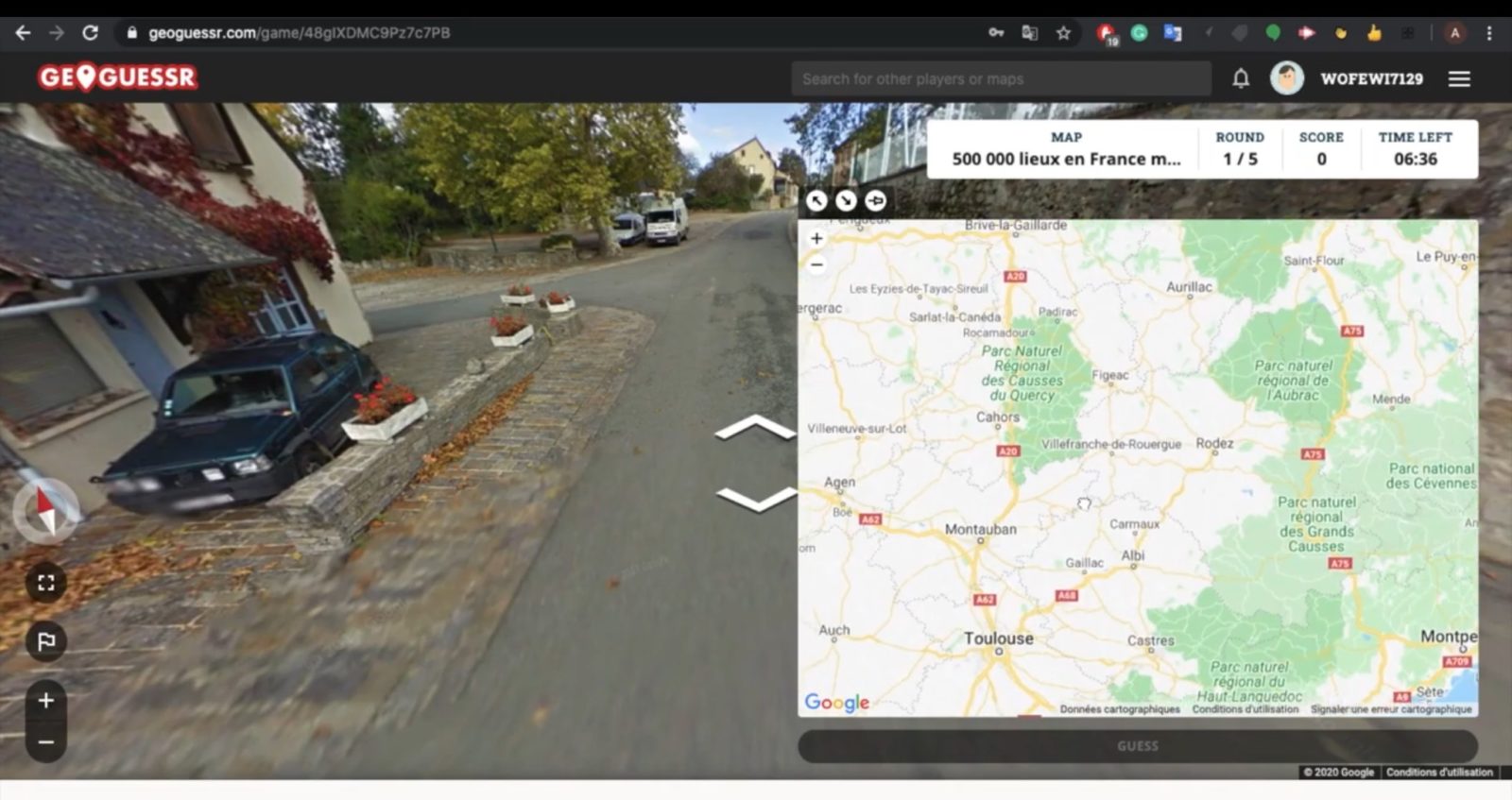 Jeu en ligne Geoguessr.