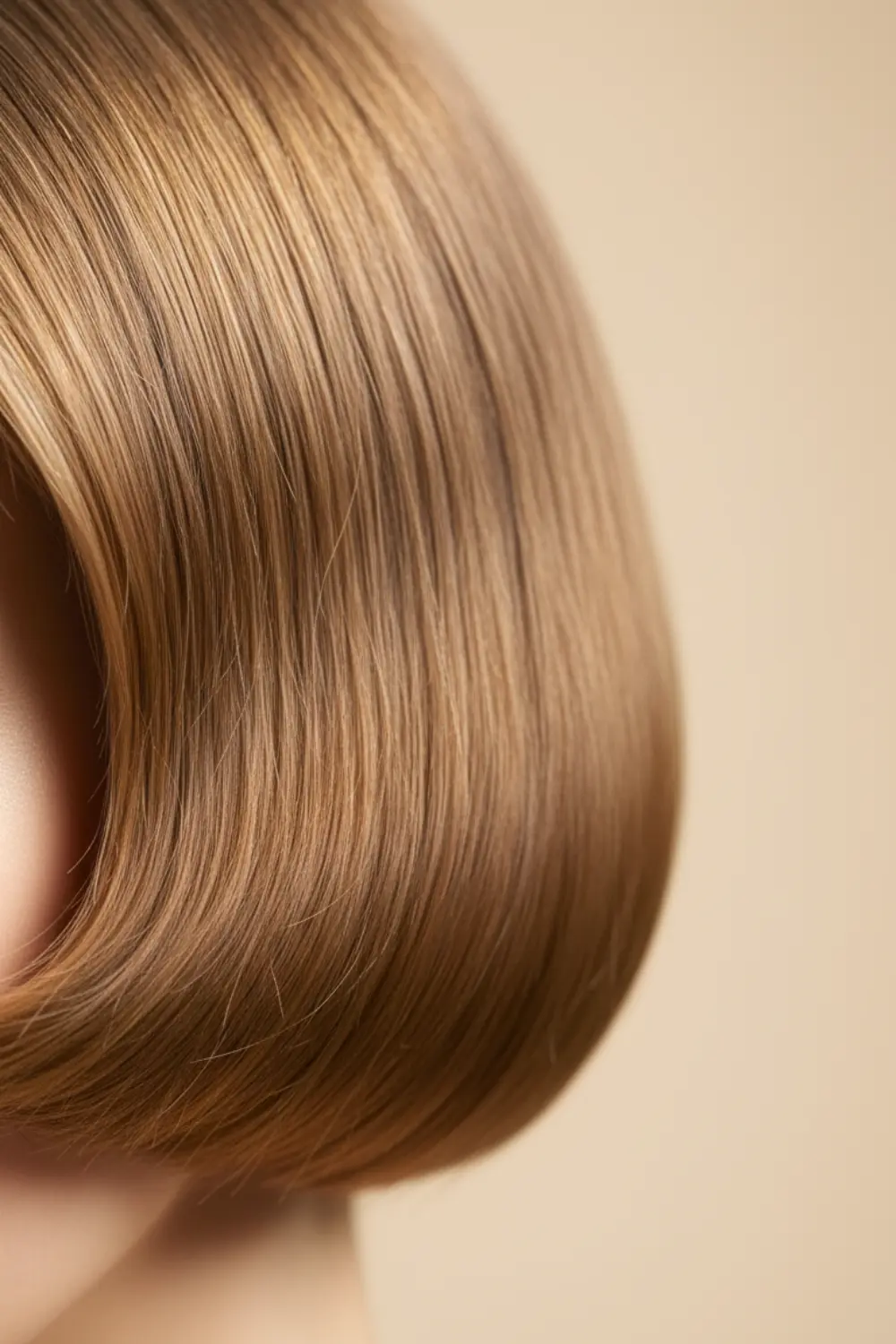 Gros plan sur pointes de cheveux mi-longs recourbées vers l’extérieur, coiffure flip
