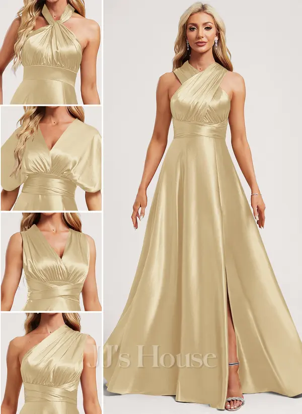La robe en satin champagne
