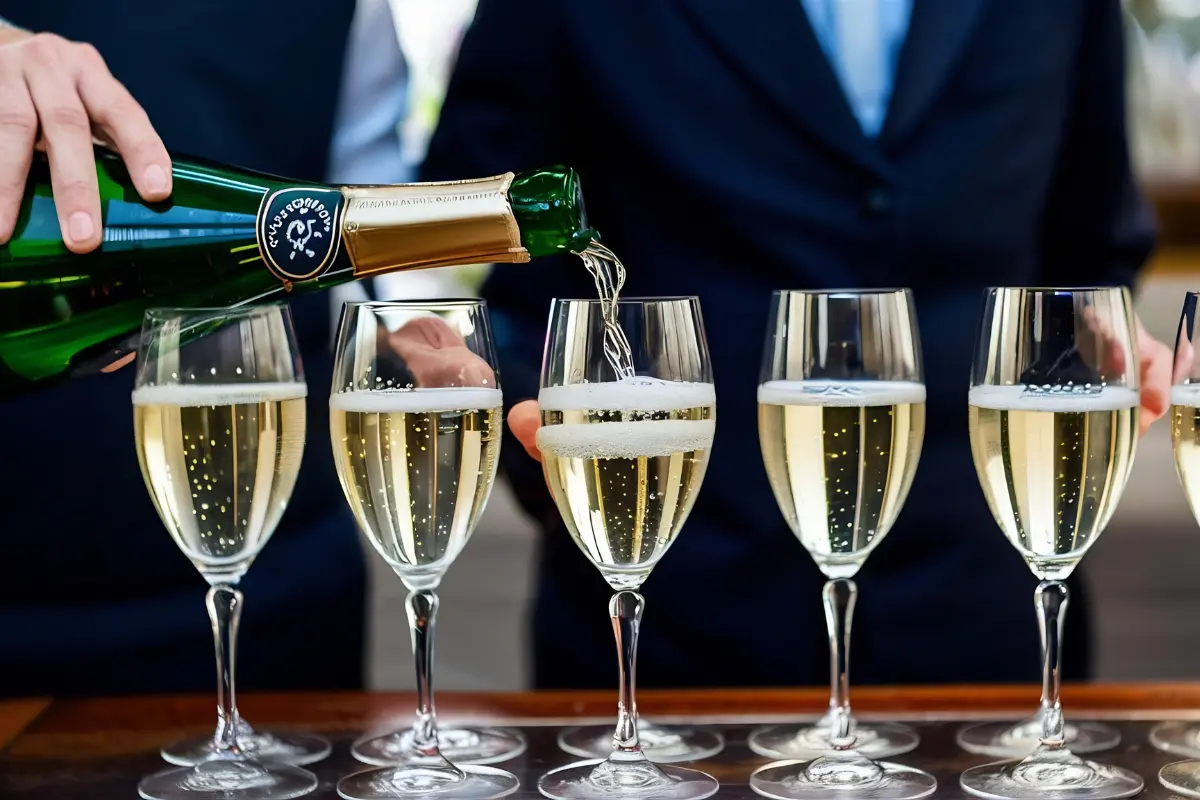 Meilleur champagne haut de gamme dans des flûtes lors d'une réception.