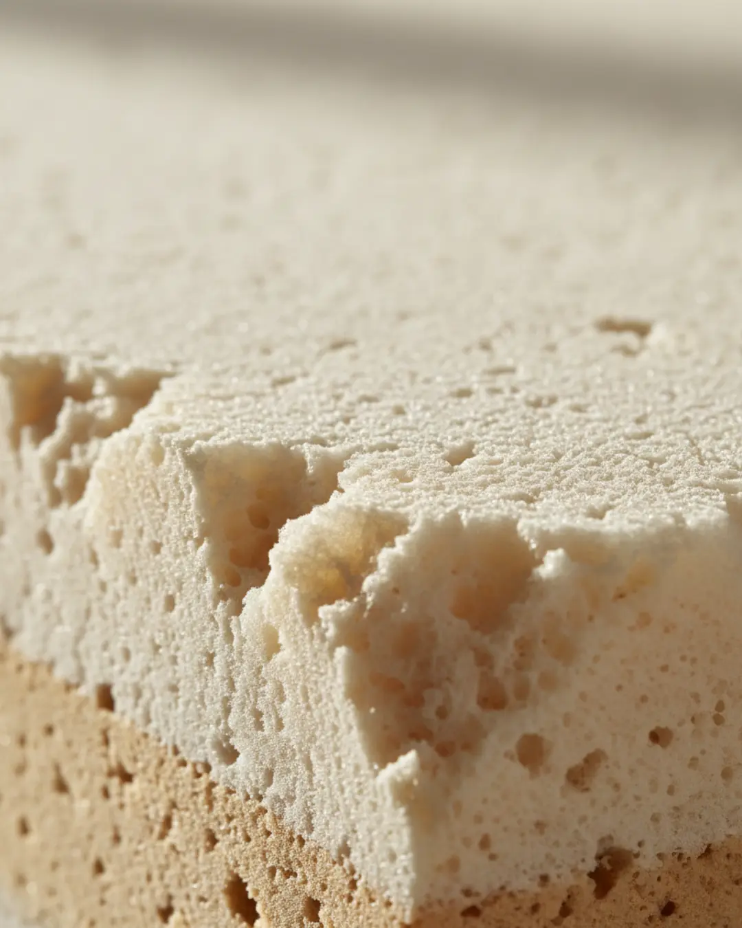 Gros plan sur les alvéoles respirantes d'un surmatelas en latex naturel de haute qualité.