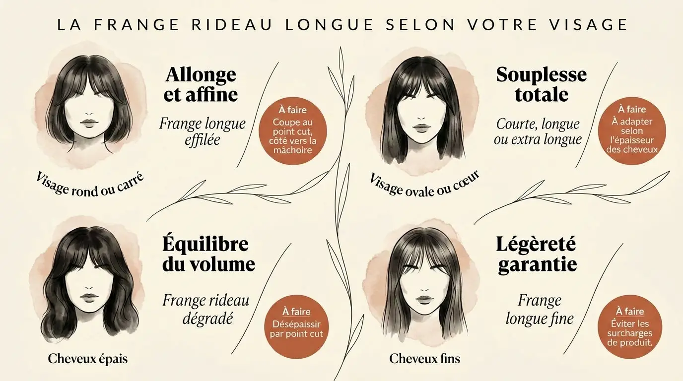 Frange rideau longue selon la forme du visage