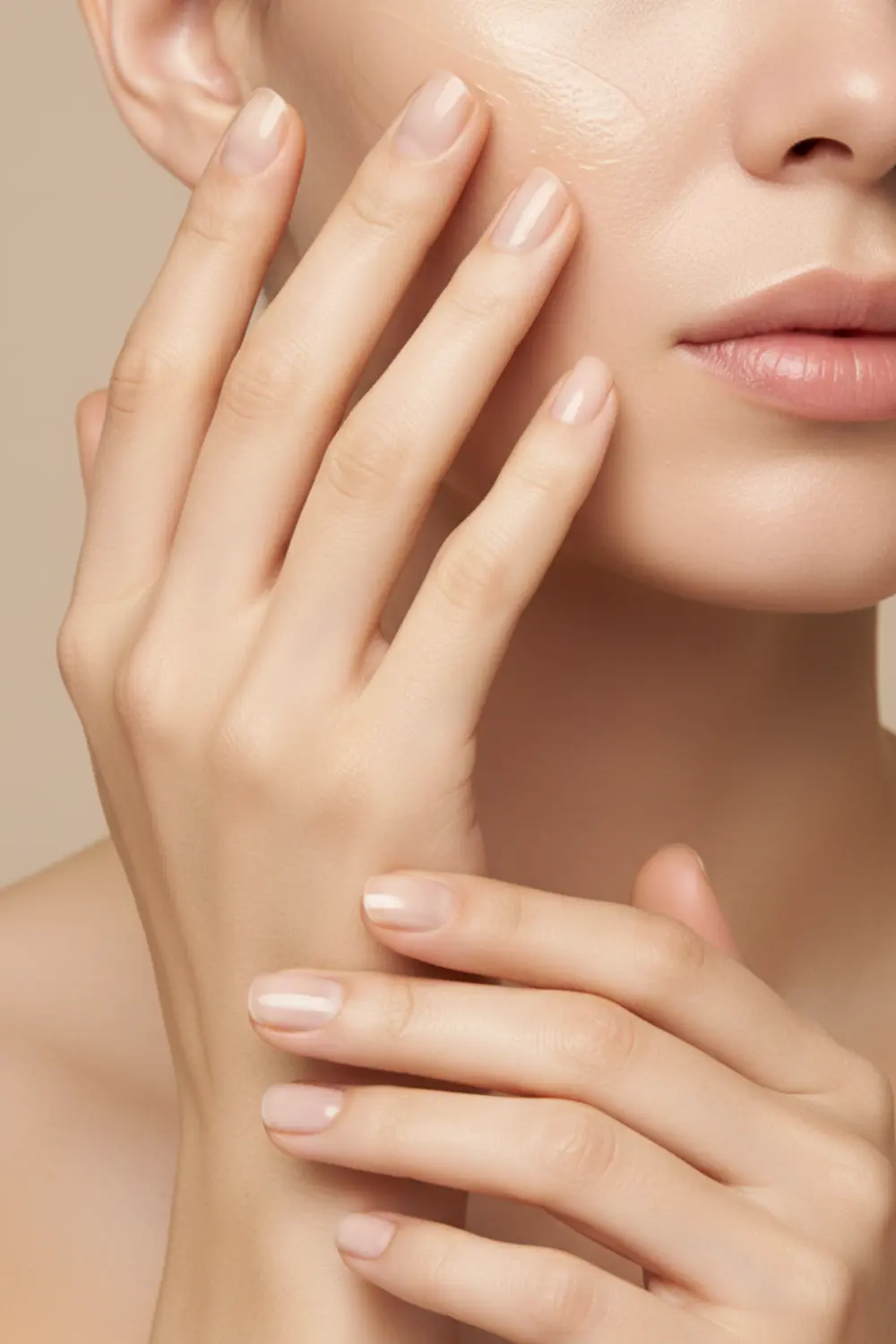Retrouver un teint lumineux : les clés d'une peau rayonnante après 40 ans 3 Mains appliquant une crème illuminatrice sur les pommettes, reflet doré sur la peau