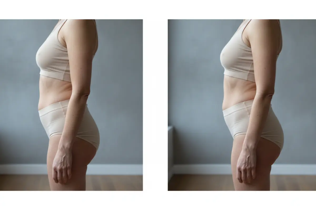 Chirurgie esthétique après 40 ans : ce qu’il faut vraiment savoir avant de se décider. 3 Avant et après une chirurgie esthétique du ventre chez une femme de 42 ans, cicatrice discrète visible