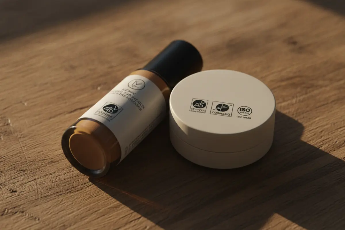 Logos Ecocert, Cosmébio et norme ISO 16128 sur des produits de maquillage naturel bio