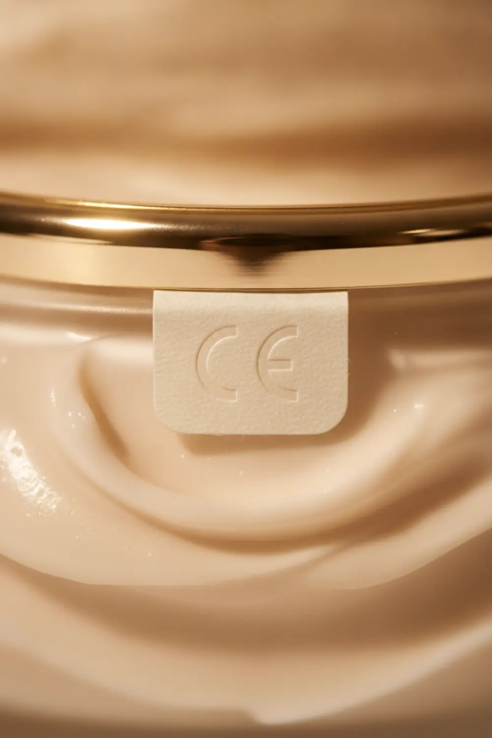 Pourquoi votre hydratant de toujours ne suffit plus après quarante ans 2 Gros plan macro sur un flacon de crème hydratante de luxe avec un symbole de certification européenne.