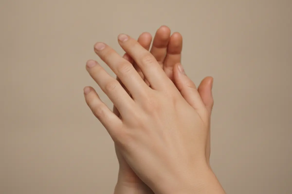 Gros plan sur des mains de femme frottées l'une contre l'autre pour le yoga des yeux.