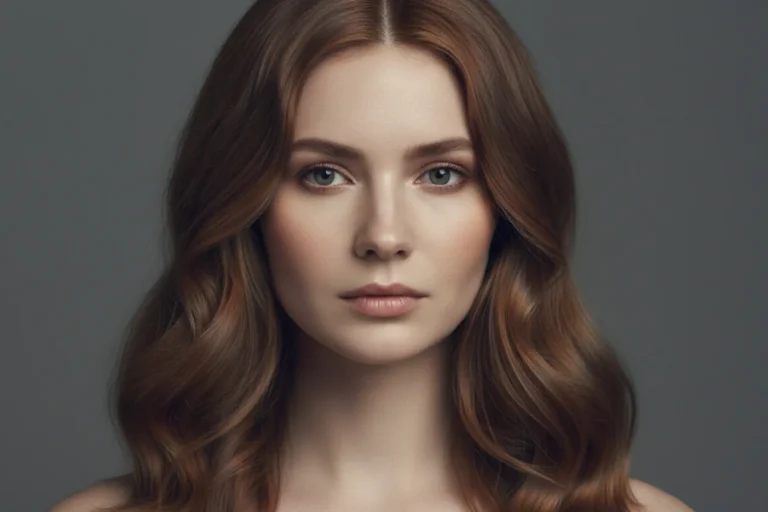 Sublimer la densité de vos cheveux après quarante ans 6 Femme d’une cinquantaine d’années aux cheveux mi-longs ondulés, visage serein, lumière froide et dorée, style éditorial luxe.