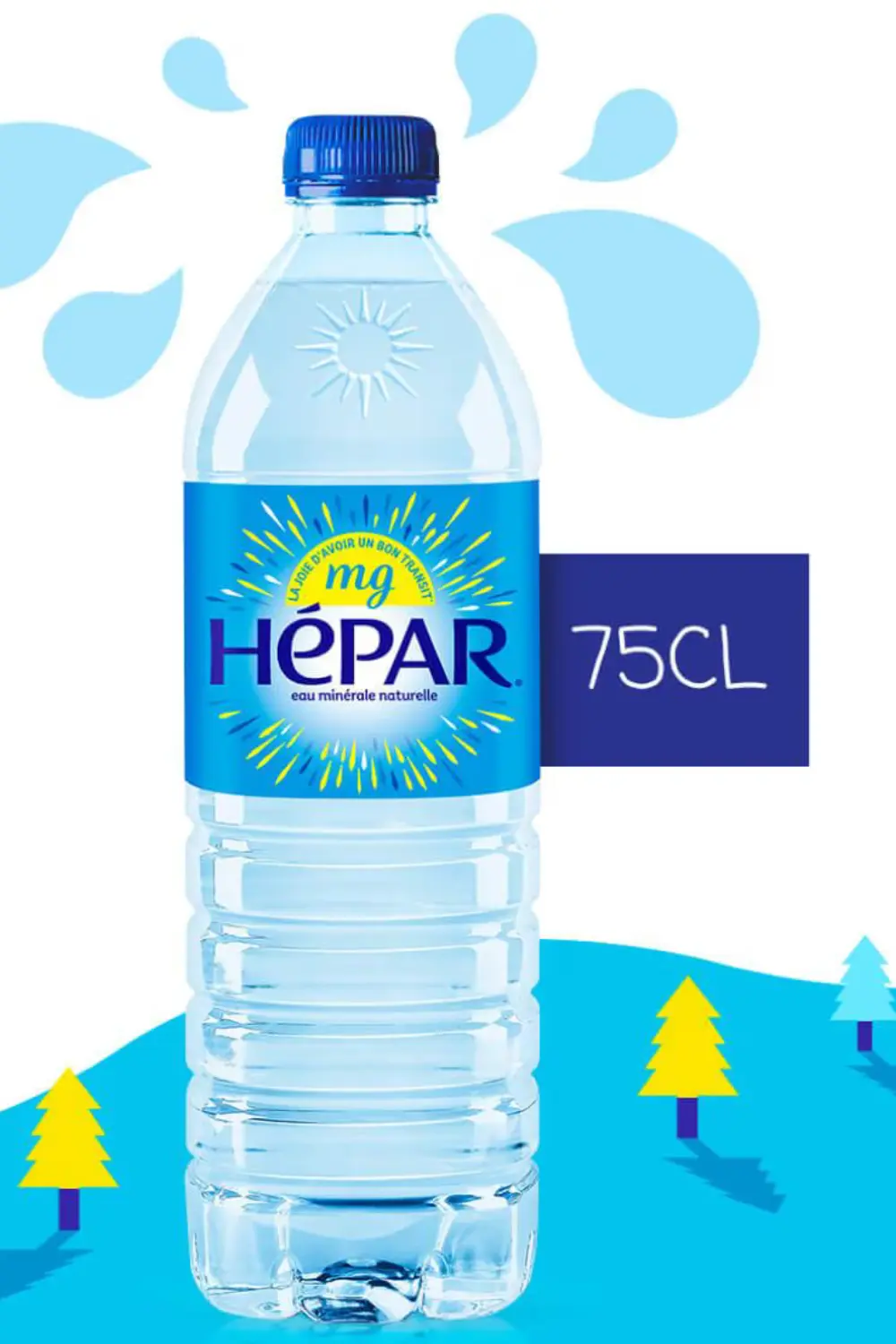 Bouteille d'eau minérale Hépar riche en calcium, recommandée pour l'alimentation en périménopause et la santé osseuse