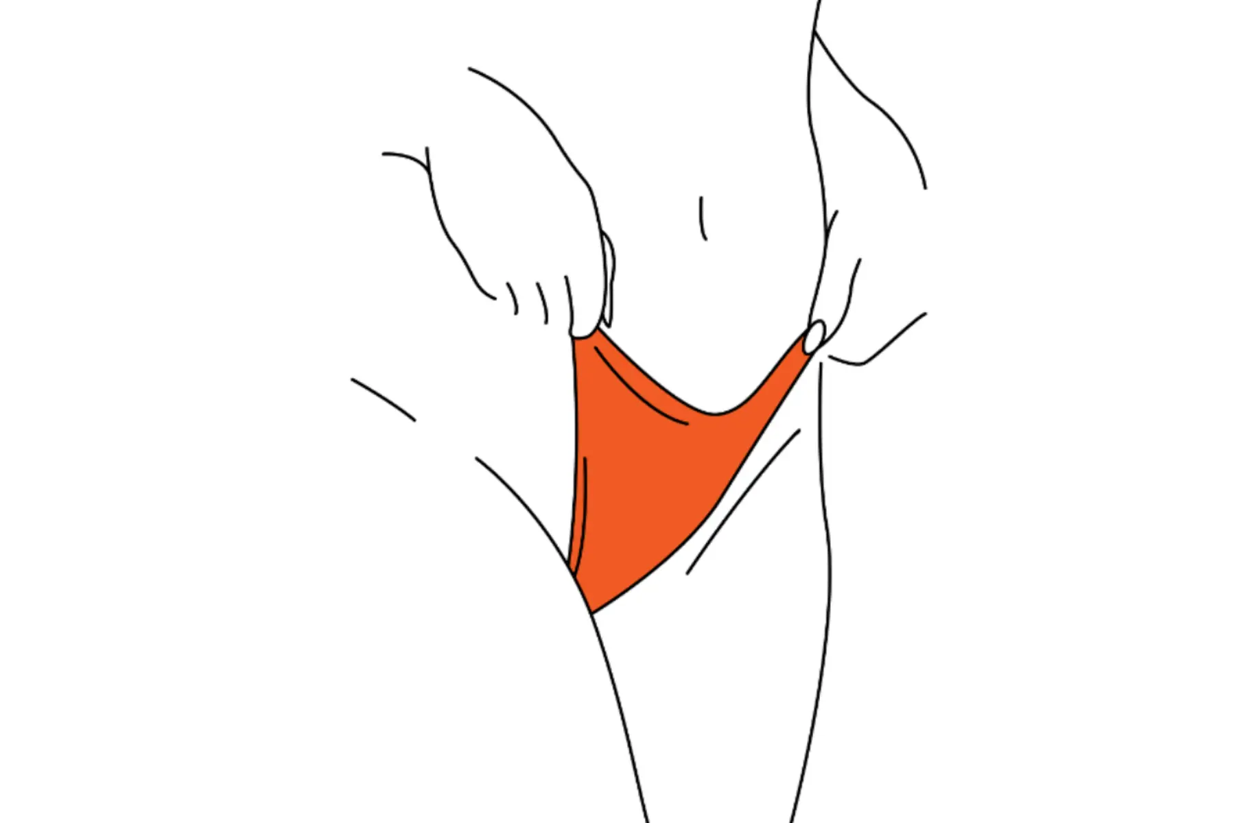 Composition des culottes menstruelles : quels tissus et certifications privilégier pour éviter les perturbateurs endocriniens ? 1 Culottes menstruelles - Illustration minimaliste en line art d'une culotte menstruelle orange portée.